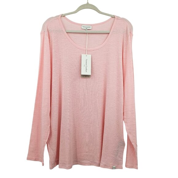 NWT Forever Comfort By NYDJ Pink Long Sleeve Top 2X Textured Soft Cotton - Picture 1 of 13